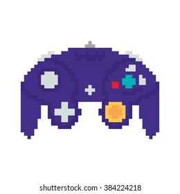 Vintage gamepad. Pixel art style joystick vector illustration