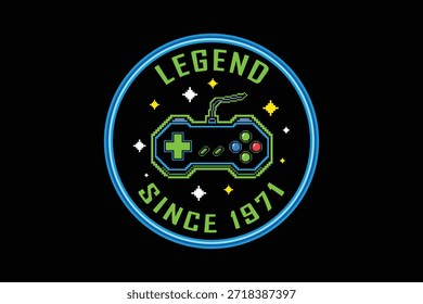 Crachá de jogo antigo com controle e texto da legenda