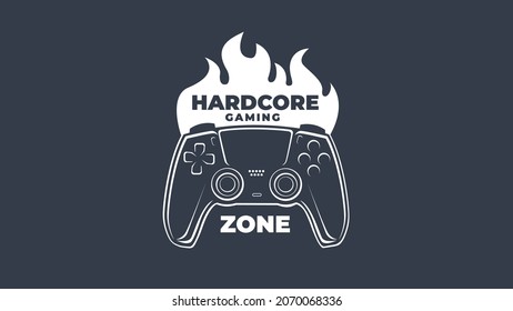 Vintage gaming monochrome with joystick and fire vector illustration