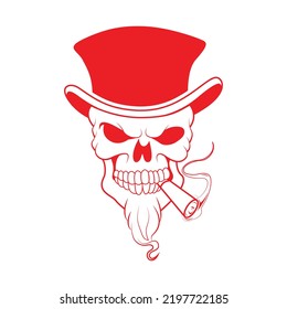 Vintage Gangster Skull Vector With Cigarette And Hat Illustration. Gangster Icon