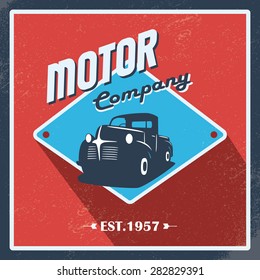 Vintage garage background. Old retro pick-up truck as a symbol of transport and shipping. Eps10 vector illustration.