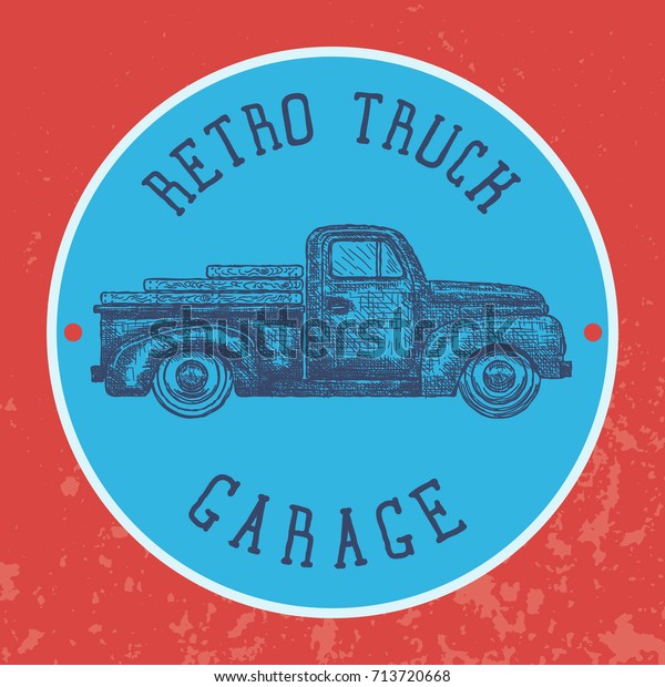 Vintage garage\
background. Old retro pick-up truck as a symbol of transport and\
shipping. Vector\
illustration