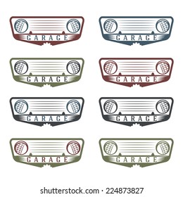 Vintage garage and car repair vector labels set