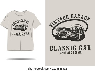 Vintage garage classic car shop and repair silhouette t shirt design