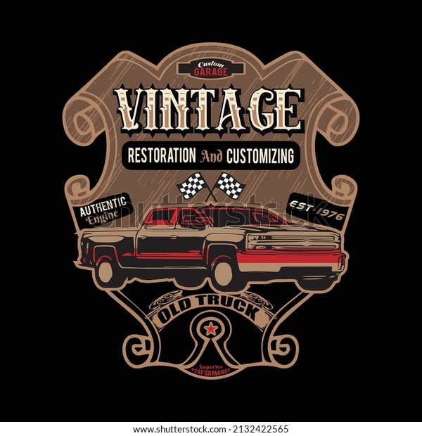 Vintage Garage Customs Est. 1976 t-shirt vector.\
Classic Garage Tee