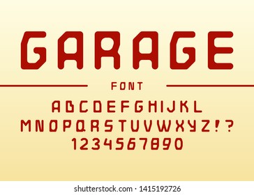 vintage garage font retro typography. Cool alphabet for motorcycle poster, music, logotype, shop, party poster, t shirt, book, card, banner, printing, animation, decoration, video. 10 eps  