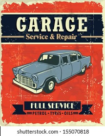 Vintage garage poster with car design