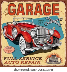 Vintage Garage poster with retro car.