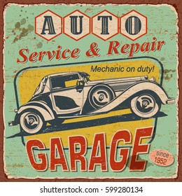 Vintage Garage  poster with retro car.