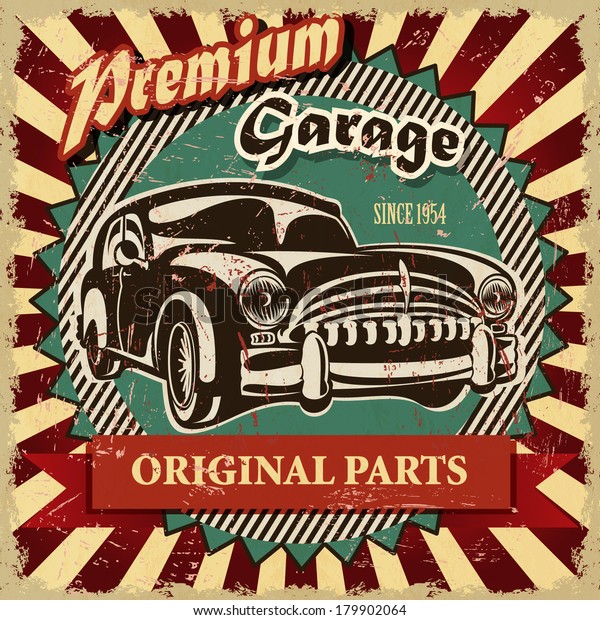 Vintage Garage Retro Poster Stock Vector Royalty Free 179902064