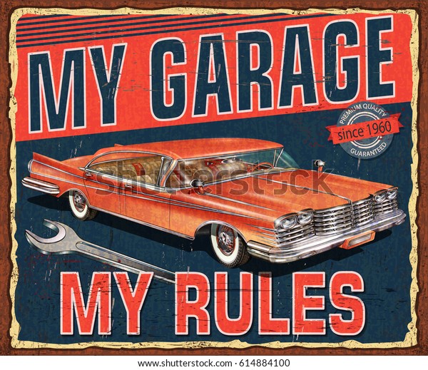 Vintage Garage Retro Poster Stock Vector Royalty Free 614884100