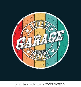 Vintage Garage T-Shirt Design with Retro Cars, Tools, and Mechanical Elements