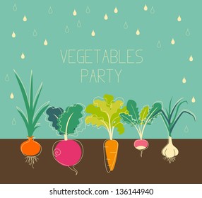 Vintage garden banner with root veggies