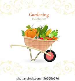 vintage garden cart with vegetables for your design