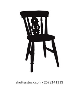 Vintage garden chair silhouette, black monochrome vector