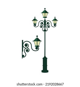 Vintage Garden Lamp. green streetlight vector illustration