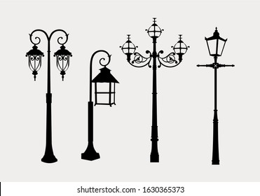 Vintage Garden Lamp Silhouette Bundle. flat design style minimal vector illustration.