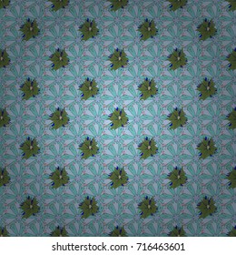 Vintage garden natural seamless pattern with abstract stylized green, blue and neutral flowers, botanical illustration, cute print. Vector illustration.