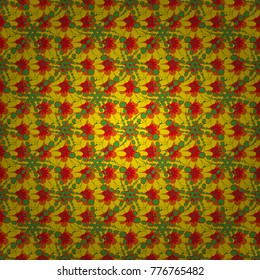 Vintage garden natural seamless pattern with abstract stylized green, yellow and orange flowers, botanical illustration, cute print. Vector illustration.