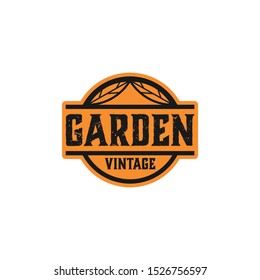 Vintage garden / outdoor logo with autumn leaf element