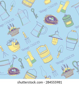 Vintage garden tools - vector seamless pattern
