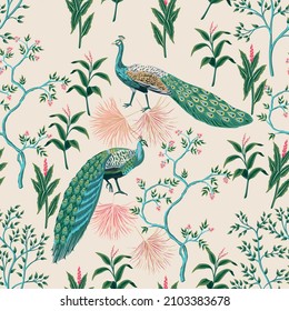 Art & essai chinoise jaune Paon Oiseaux Arbres Nature Floral Caractéristique Papier Peint
