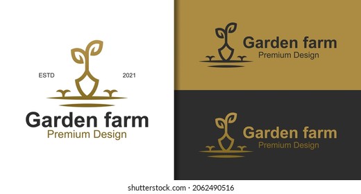 vintage Gardener linear logo design inspiration vector template, lawn care, farmer, eco lawn service with shovel icon