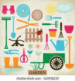 Vintage gardening themed illustration on old paper background