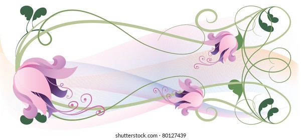 Vintage garland of pink lilies on a light background