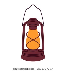 Vintage gas lantern illustration with a warm yellow light. Ideal for cozy autumn designs, rustic decor, and camping graphics. Thanksgiving Day. Isolated on white background. 