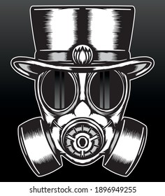 Vintage Gas mask with hat. Premium vector