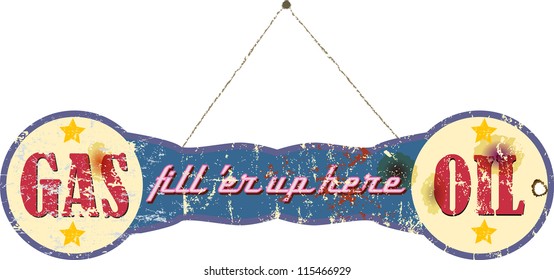 Vintage gas station hanging sign, vector illustration