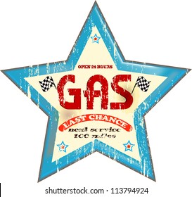 Vintage gas station sign, vector illustration