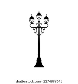 Vintage gaslamp column, outdoors illumination object with forged decorative elements isolated vintage lamppost. Old street lamp light post, pole pillar