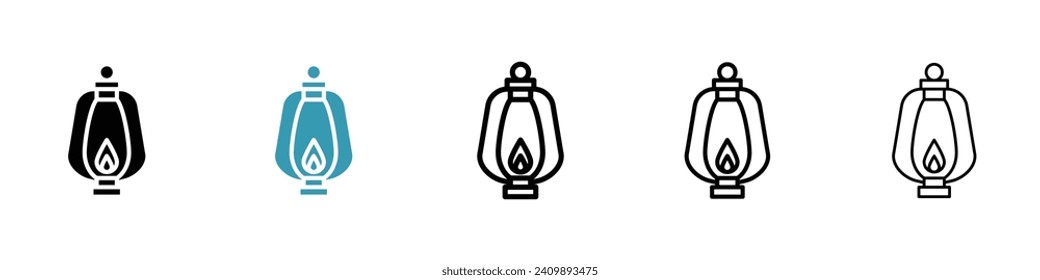 Vintage Gasoline Lantern Vector Icon Set. Rustic and Old-fashioned Lamp Vector Symbol for UI Design.