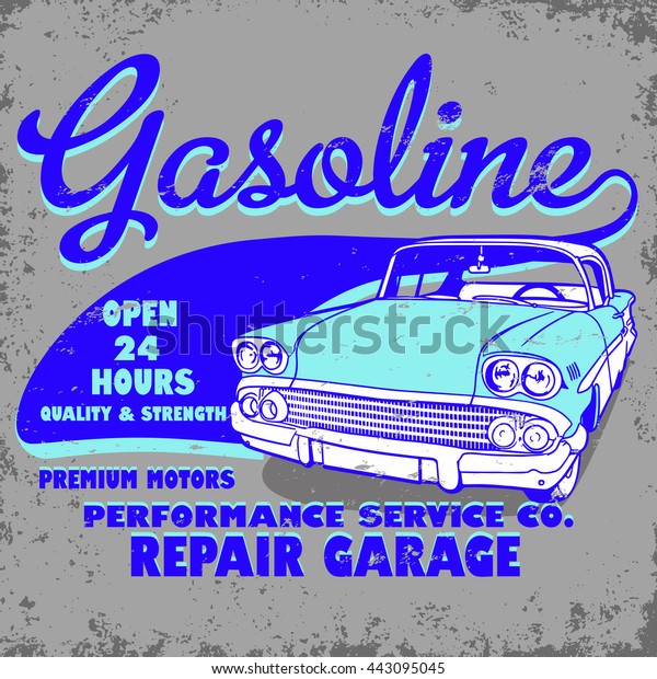 Vintage Gasoline performance\
Service Co. Repair Garage. T-shirt Printing.Vector\
?llustration