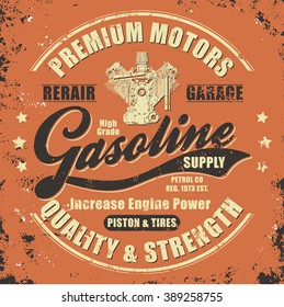 Vintage gasoline retro label for t-shirt. Typography Graphics retro style tee design