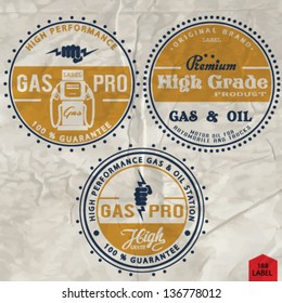 Vintage gasoline retro signs and labels.
