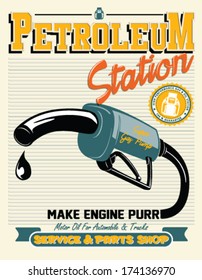 Vintage gasoline retro signs and labels. Gas station poster