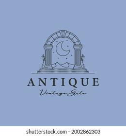 vintage gate arch with moon logo vector symbol illustration design