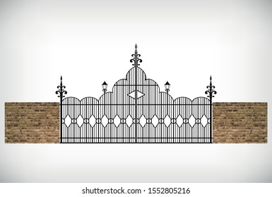 vintage gate and brick fence