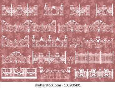 Vintage gate and street fence detailed illustration collection background vector