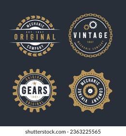 Vintage Gear Badges. Retro Mechanical Logo Set.
