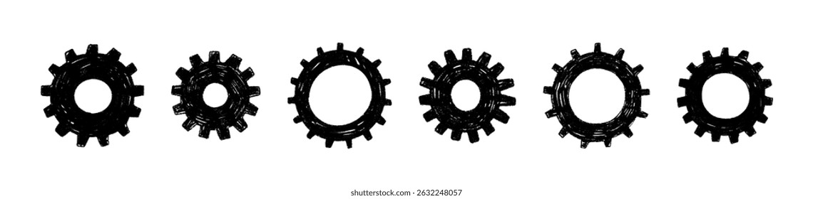 Vintage gear drawn illustration. Industrial cogwheel design. Flat vector illustration isolated on white background.