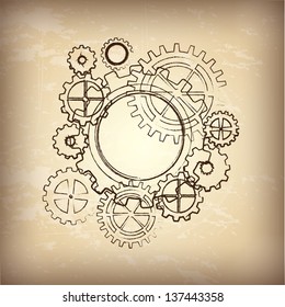 Vintage gears over brown background vector illustration