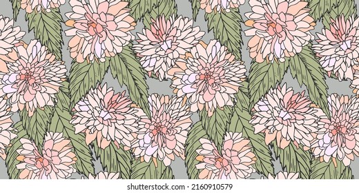 Vintage gentle pattern with pink flowers and leaves