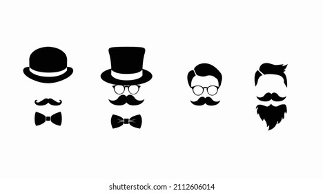 Vintage gentleman Collection of diverse male faces. Vector art.