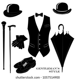 Vintage gentleman elegance vector set. Gentleman's accessory templates.