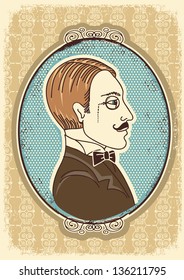 Vintage gentleman face portraits in frames.Vector illustration