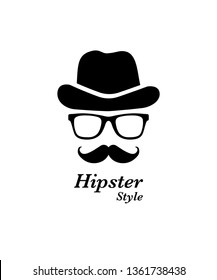 Vintage gentleman or hipster silhouette. Hat, glasses, mustache. Retro gentleman icon